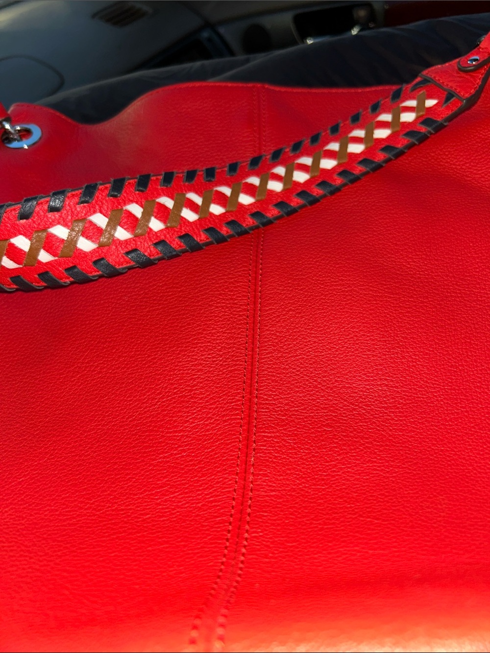 Vince Camuto Bright Red Leather Shoulder Hobo with Silver Rings - Picture 8 of 8